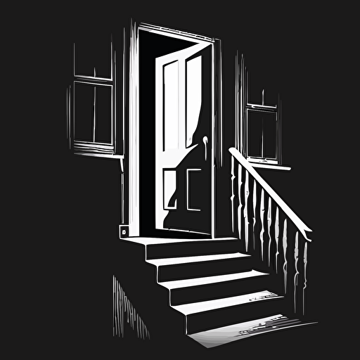 vector art of a door connect to a front stair in black and white, simple and logo style