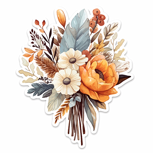 watercolor vector illustration boho fall bouquet sticker white background