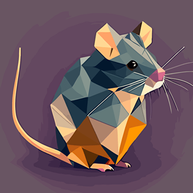 Imagine yourself in a world where low-poly faceted creatures roam freely, and among them is a rat with a head shaped like a heart. Your task is to create a minimalist vector-style image of this heart-shaped rat using flat colors. Think about the colors that would best represent this creature and use simple shapes to bring it to life. Consider the context of this creature in its environment and how it might interact with other creatures. Let your creativity guide you as you strive to create a unique and intriguing image that captures the essence of this heart-shaped rat.