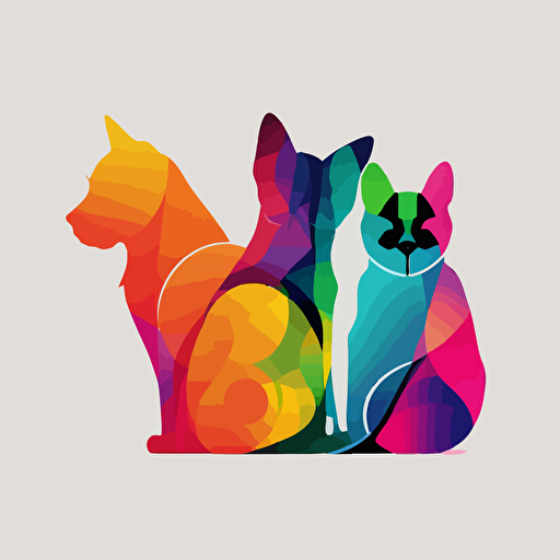 Logo, vector art, minimalism, clean SVG, cats and dogs, lively, bright colors