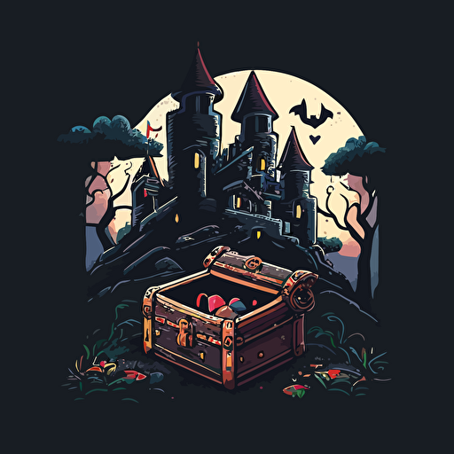 simple vector of chest and castle, black background