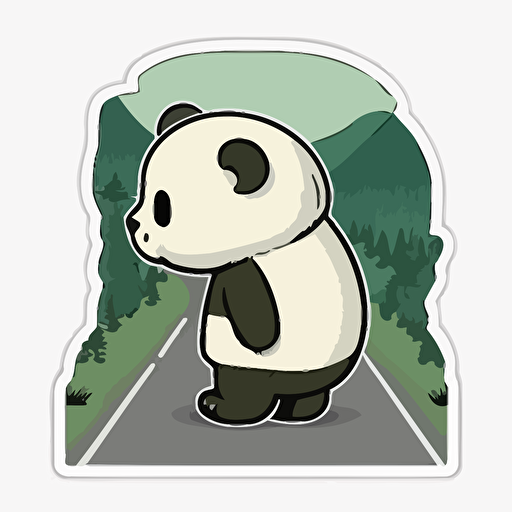 sticker, panda bear walking down a road, kawaii, vector, contour, white background s 1000