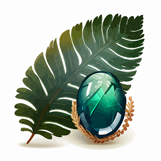 a simple vector image of a gemstone surrounded by a fern leaf and a feather