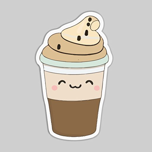 Cappuccino , Sticker, Playful, Pastel, Kawaii, Contour, Vector, White Background, Detailed