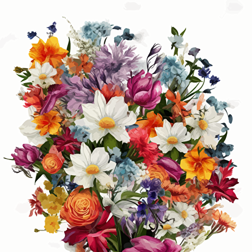 dozens of flowers in a pattern, white background, high resolution image, beautiful flowers, hyper detailed, vector design around the edges