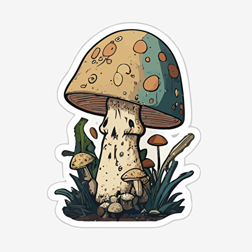 Mushroom, mike mignola style, white background, vector, full detailed sticker