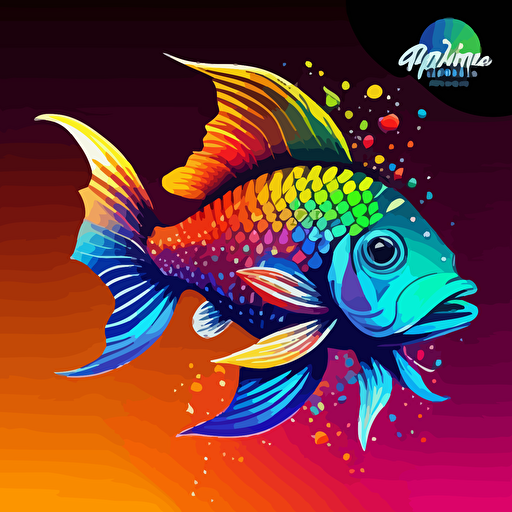 a mascot logo of a colorful rainbow fish, artist, artistic, creative, vector, pop art