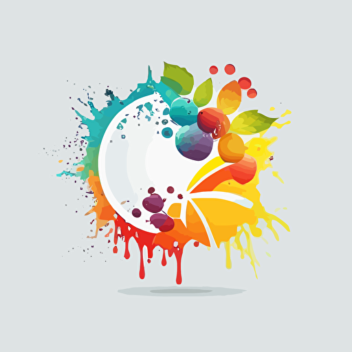 circle logo, waterfall flowing and splashing fruit, clean design, 4h, hd, vector, ultra minimalist