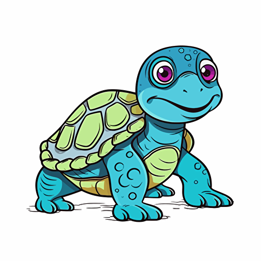 kids colouring page for 5 years old, cartoon turtle, flat simple vector illustration