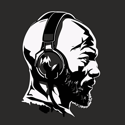 man with gloabe head and headphones , twitch style emote black and ewhite vector