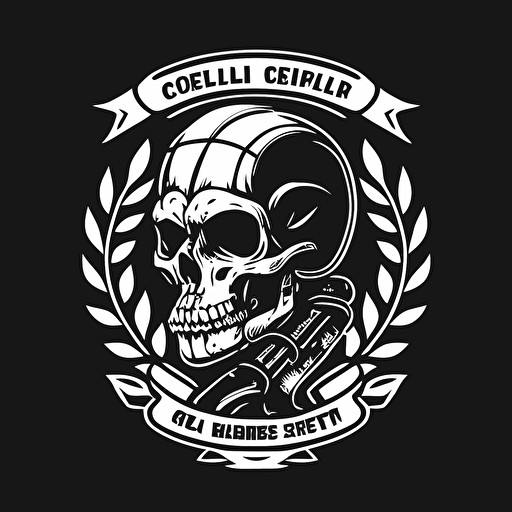 motorcycle club logo, Cafe racer and skeletor, simple vector, black and white