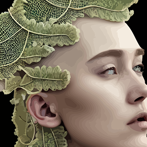 complex 3d render ultra detailed beautiful porcelain profile young woman face biomechanical cyborg 150 mm lens beautiful studio soft light rim light lemon details big leaves stems roots fine foliage lace mesh wire alexander mcqueen high fashion haute couture art nouveau fashion embroidered intricate details hyper realistic ultra detailed mandelbrot fractal anatomical facial muscles cable wires microchip elegant octane render h r giger style black eyes plump lips brown skin volumetric lighting 8k post production trending artstation