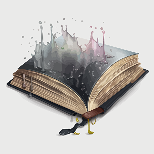a book spread open and wet, dripping, 2d, clip art, vector, detailed, transparent background
