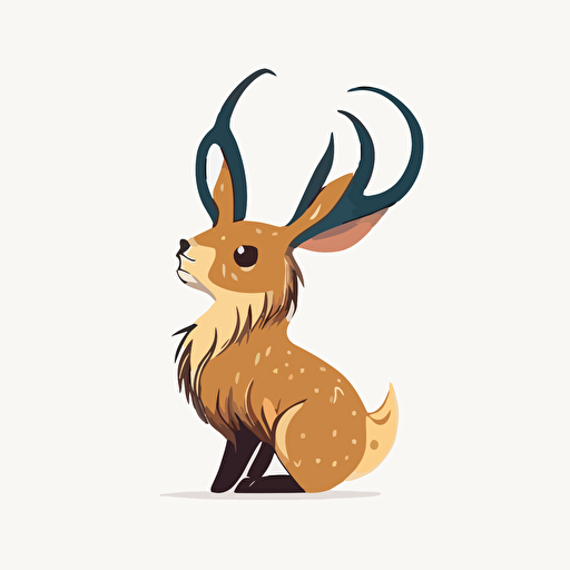 Adorable jackalope with big horns, vector logo, vector art, 2d, simple cartoon, white background