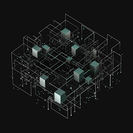 data network. black background. minimal vector illustration. isometric view.