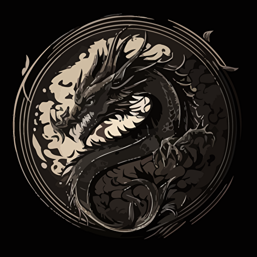 dark vector, circle logo, traditional Chinese dragon