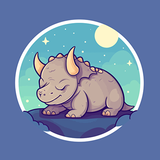 An illustrated triceratops as the mascot for a baby sleep product brand. Simple shading and muted tones. Flat outline vector style.