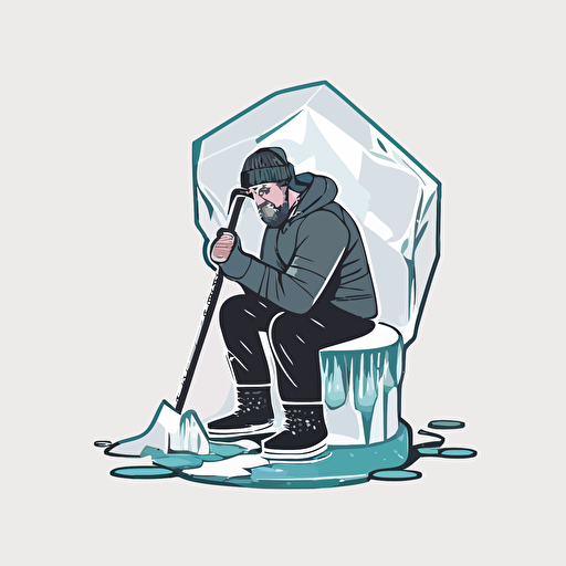 vector illustration of man on his kneeling and swinging an ice pick into the Ice