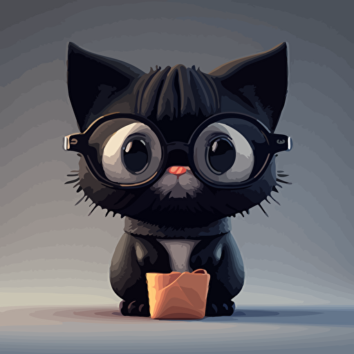 nerdy cat, cute, anime style, minimalistic, child, vector art, 2D, octane render