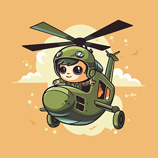 gaming cartoon style, soldier holding AT launcher jumping out of the helicopter "MH little Bird", vector art