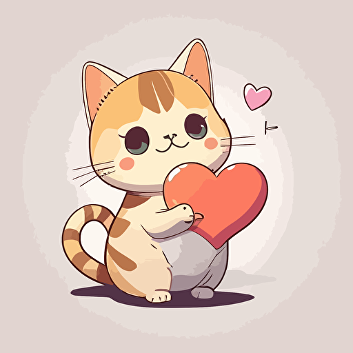 2d vector illustration of adorable, valentine cat holding heart white background