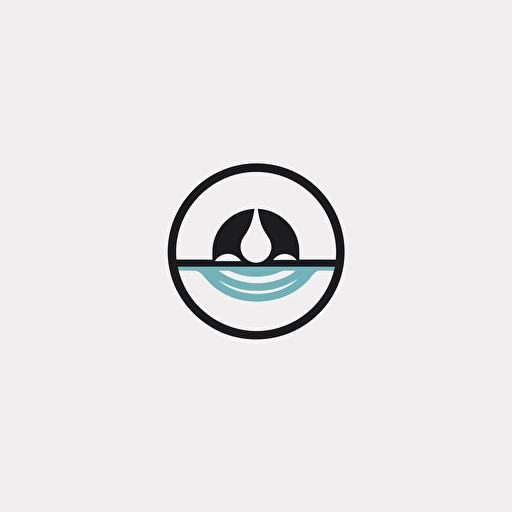 a round white, minimalistic, vector logo that incorporates a water droplet within a circle