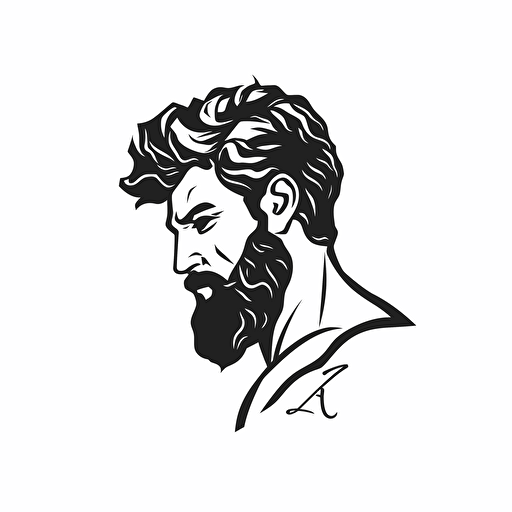 Alpha stoic male illustration, minimal, outline strokes only, black and white, logo, vector, minimallistic, white background