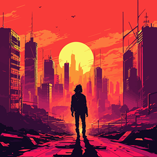create a duotone green and red vector art about movies theme, cyberpunk style,in a 8-bit gradient sunset, illustrated in manga style