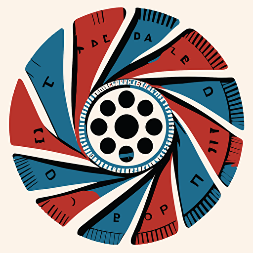 BOPA film rolls, inside a circle, logo art, vector style, red and blue colour scheme,