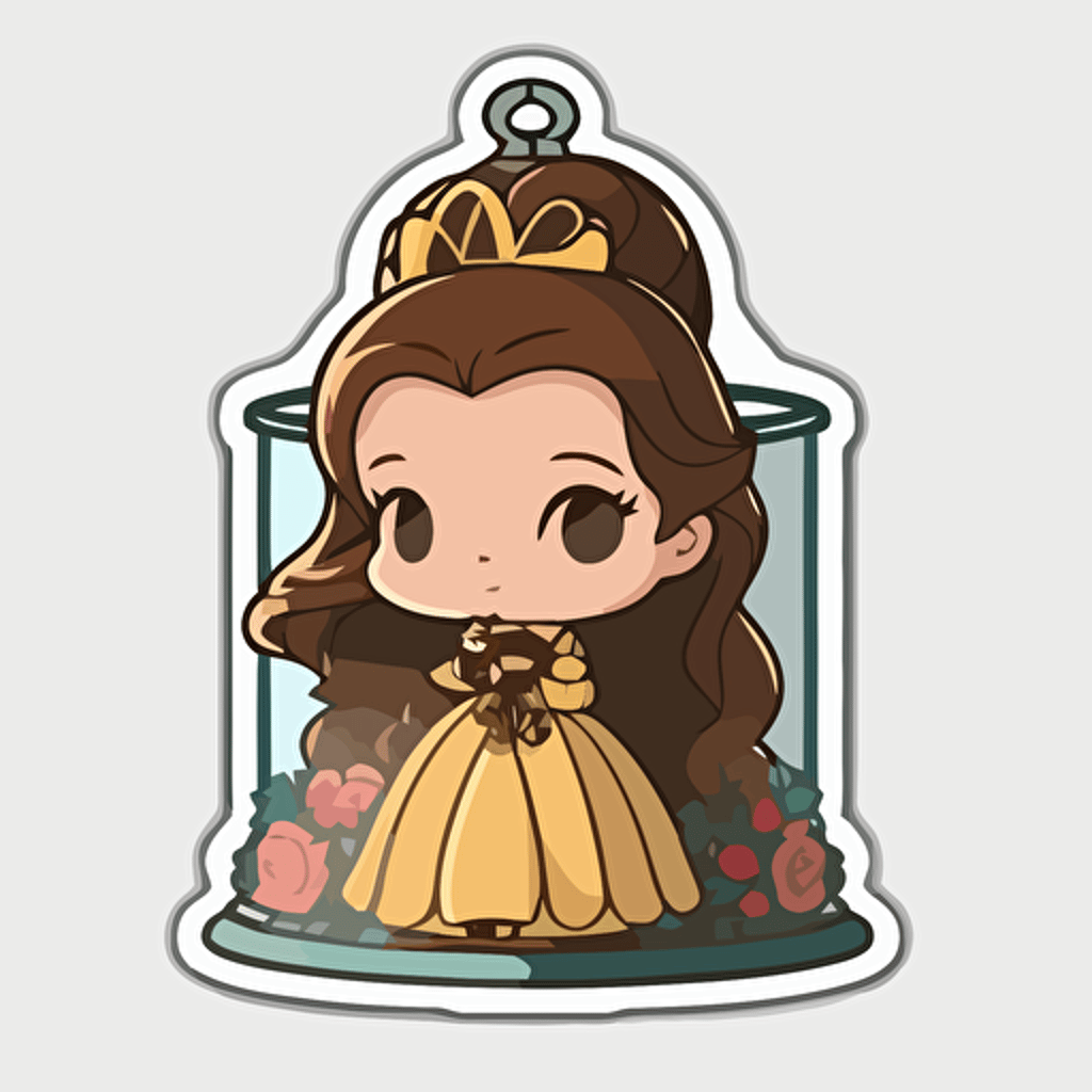 sticker design chibi Disney princess Bell from beauty and the beast, transparent background,vector file