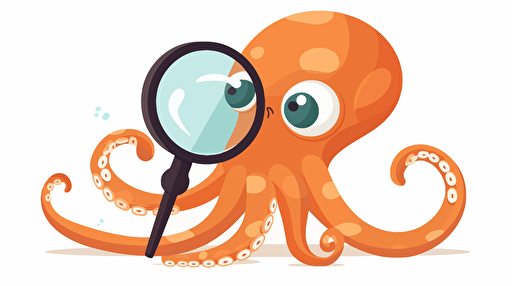 simplified flat art vector image of octopus with magnifying glass on white background