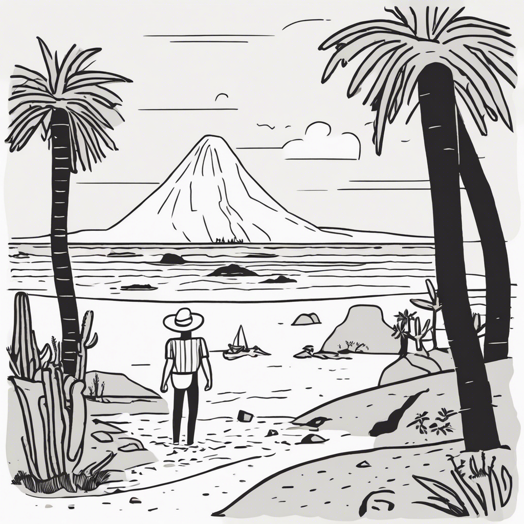 a person stranded on a desert island, illustration in the style of Matt Blease, illustration, flat, simple, vector