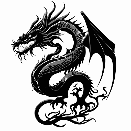 japanese dragon, vector style, black dragon with white background, simplified