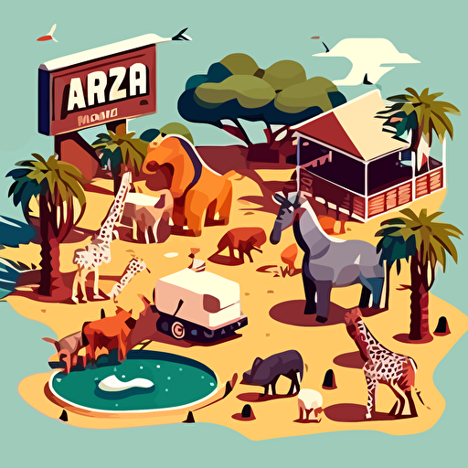cartoon vector image of zoo animals destorying a park