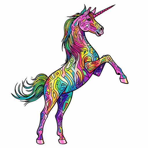 unicorn rearing up on its hind legs, Sticker, Joyful, Tertiary Color, Art brut style, Contour, Vector, White Background, Detailed