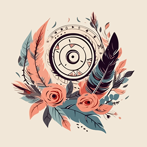 a boho style logo, flowers, feathers, vector, dribbble