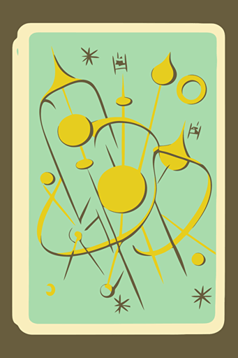 A card back, in the style of [Mid-century Modern], featuring [abstract shapes], [bold colors], [mint green], and [stylized atomic symbols]. Drawn all the way to the edges with no background visible. The card back should have a unique design, with elements of symmetry and repetition, Flat with no shadow, no script, horizontal symmetry, while still maintaining a cohesive look and feel. The overall design should evoke a sense of [mod sophistication], playfulness, and [atomic age glamour], The final product should be high-quality, vector artwork, suitable for printing on the backs of standard playing cards.