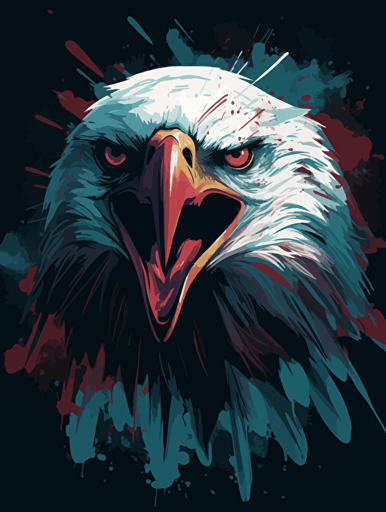 vector art of a screaming Eagle, red, white and turquoise lighting, 300 dpi,