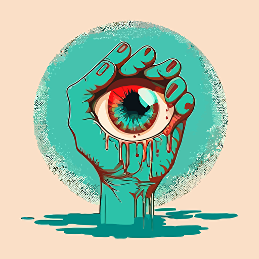 hand holding an eyeball made of paint drips by moebius, 2d vector art, flat colors