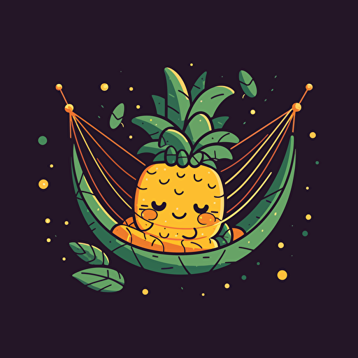 Pineapple, Relaxing on a Hammock, Calming, Warm Lighting, Comic vector illustration style, flat design, minimalist logo, minimalist icon, flat icon, adobe illustrator, cute, Simple