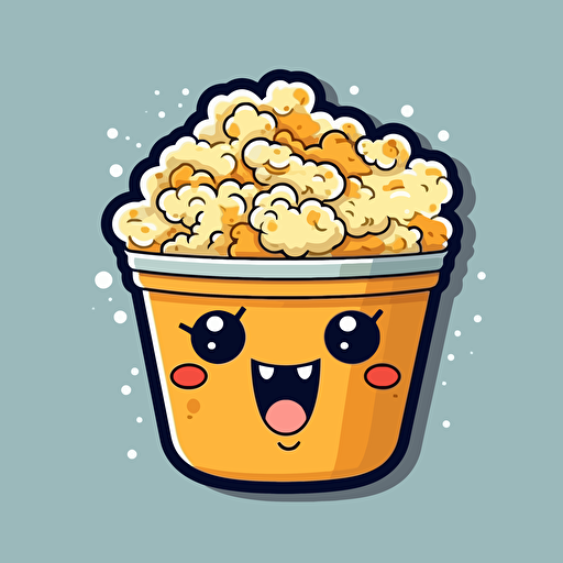 sticker design, super cute pixar tub of popcorn, vector