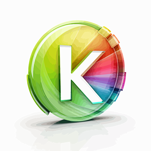 logo, icon, clipart, the letter K surrounded on left and right by brackets like "[ K ]", rainbow, white background, vector art, outlined in light green, joyful