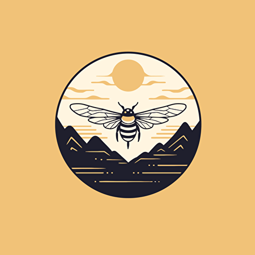 vector minimal logo of bee, mountain around, artistic, simple, modern