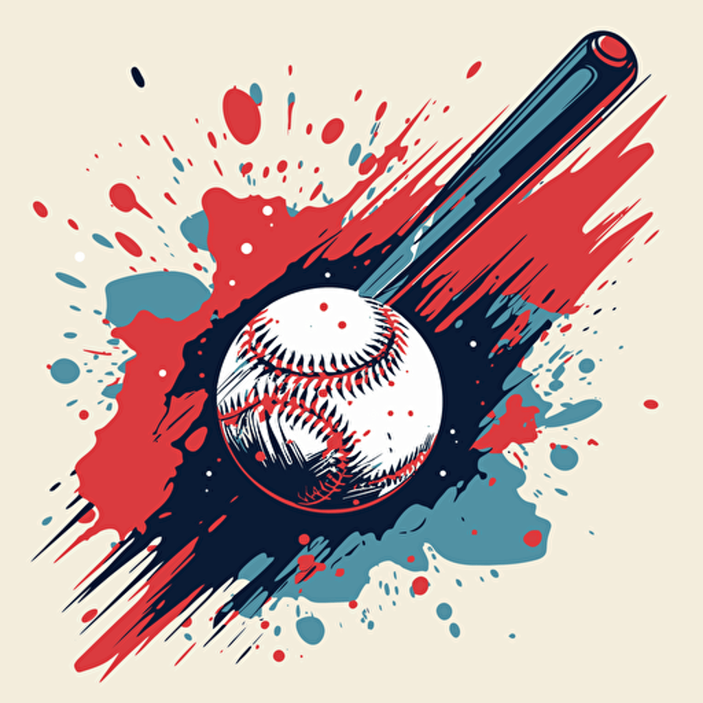 vector illustration of a baseball being hit by a baseball bat in red, white and blue colors