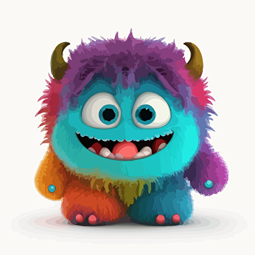 A saturated colorfull baby fur spanish monster, goofy looking, smiling, white background, vector art , pixar style
