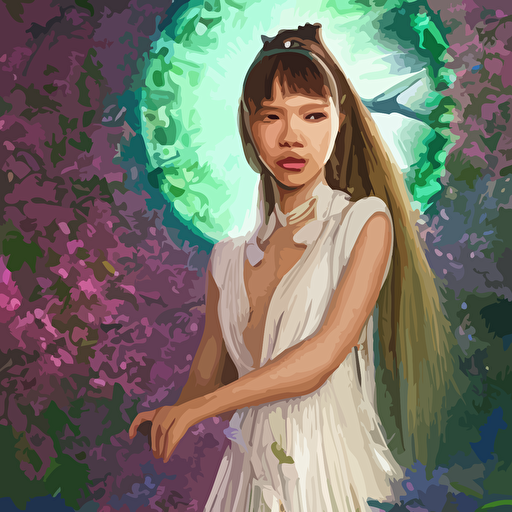 portrait lalisa manobal celestial goddess futuristic princess inside future fighter sci fi fantasy intricate lush garden spaceship sakura season flowers elegant human anatomy royal green nature light highly detailed digital painting artstation concept art smooth sharp focus illustration art tian zi wlop alphonse mucha masterpiece 3d blender