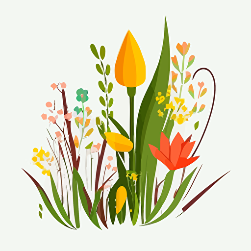 spring flower, isolated on white background, flat illustration style, vector art