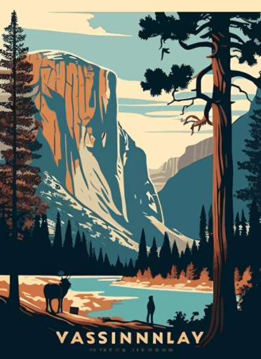 Yosemite travel poster, Vector flat illustration