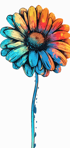 2d colorful single daisy black outline transparent background vector