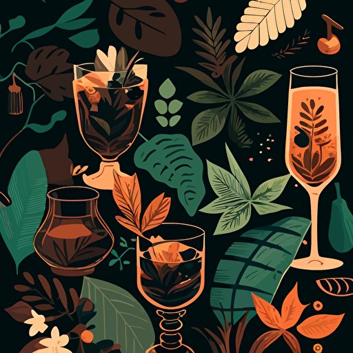 A vector pattern of botanicals like on Wild Folk Botanical Cocktails beverages